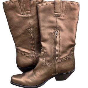Womens Coldwater Creek Cowboy Boots, Bronze Metallic Leather, 7.5M